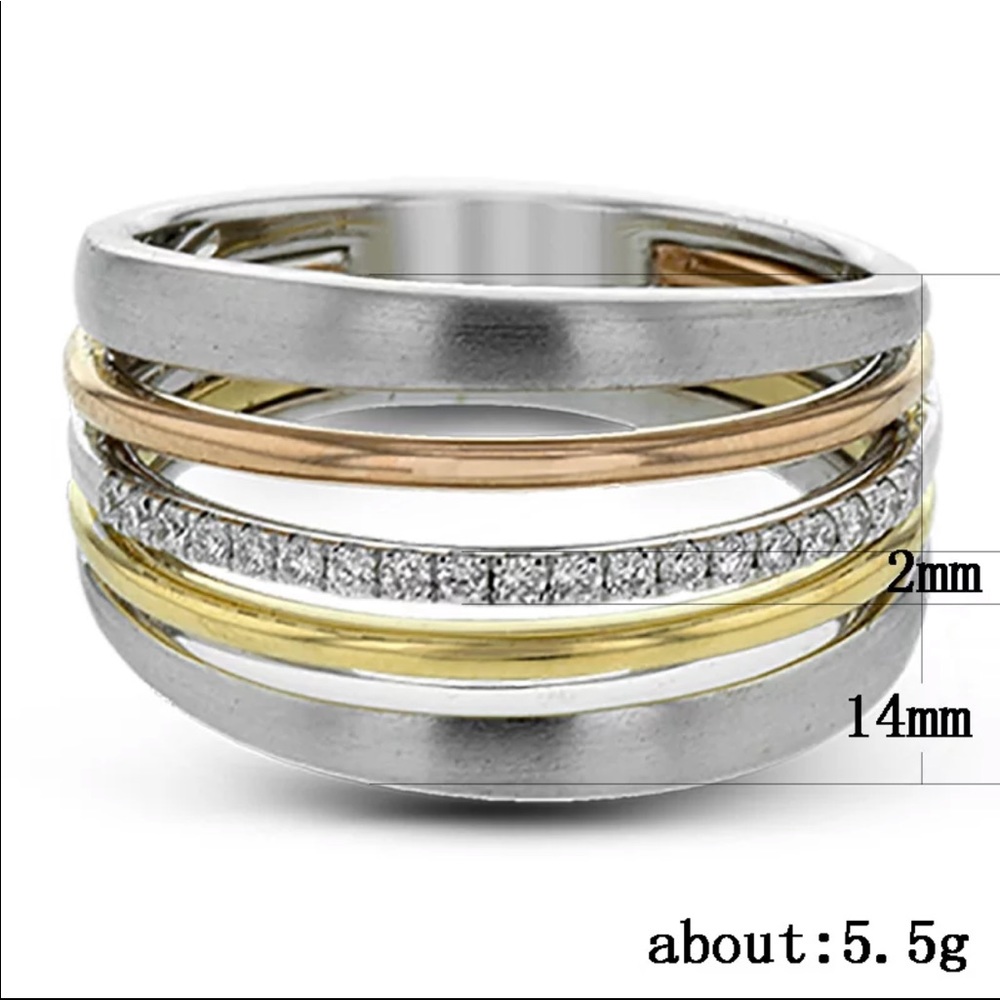 New 925 Silver Three Color Diamond 💍 Ring - Picture 6 of 6